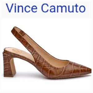 Vince Camuto Tan Croc-Embossed Slingback Heels